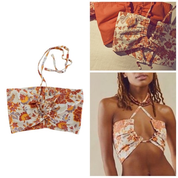 LAST FEW LEFT❗️Free People Bandeau Halter Tie Floral Boho Top - Picture 5 of 6